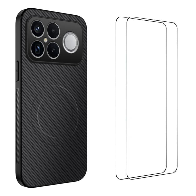 WANLONFENG TQ1 Series Magnetic Carbon Fiber Texture Phone Case with 2pcs Screen Films, For Redmi A7 Pro 171mm / Poco C85x 5G, For Redmi 15a 5G, For Redmi Turbo 5 Max / Poco X8 Pro Max 5G, For Redmi Turbo 5 5G / Poco X8 Pro 5G                           ...