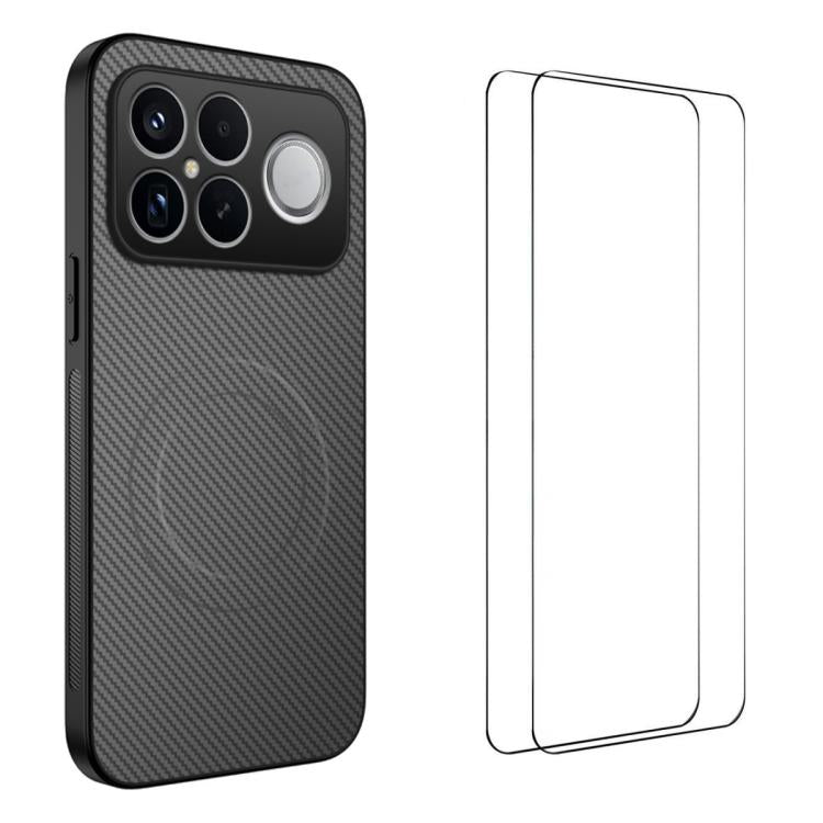 WANLONFENG TQ1 Series Magnetic Carbon Fiber Texture Phone Case with 2pcs Screen Films, For Redmi A7 Pro 171mm / Poco C85x 5G, For Redmi 15a 5G, For Redmi Turbo 5 Max / Poco X8 Pro Max 5G, For Redmi Turbo 5 5G / Poco X8 Pro 5G                           ...