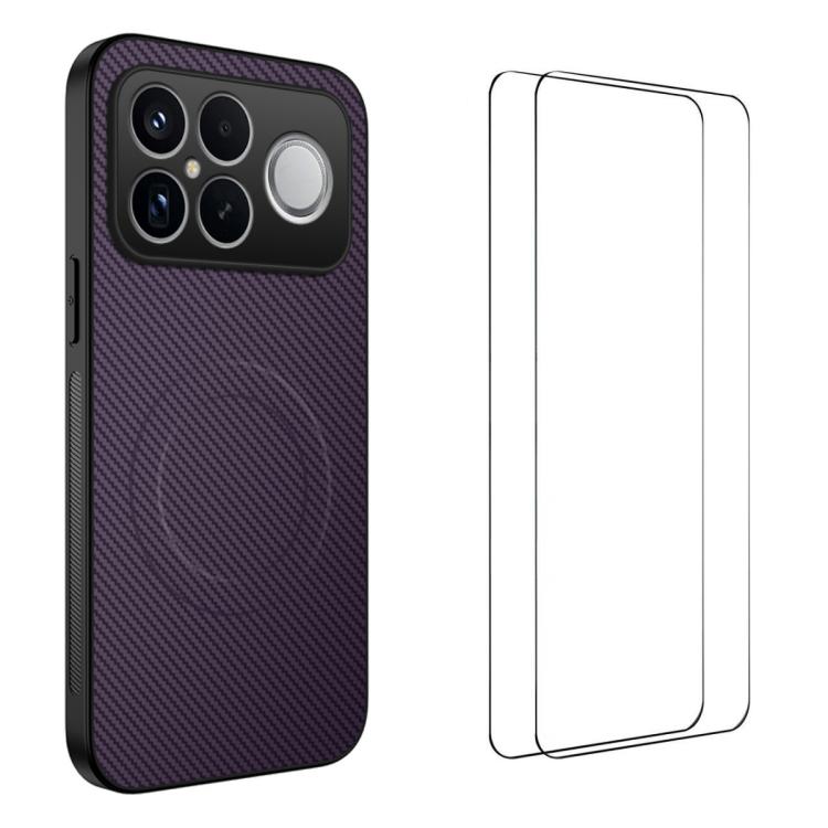 WANLONFENG TQ1 Series Magnetic Carbon Fiber Texture Phone Case with 2pcs Screen Films, For Redmi A7 Pro 171mm / Poco C85x 5G, For Redmi 15a 5G, For Redmi Turbo 5 Max / Poco X8 Pro Max 5G, For Redmi Turbo 5 5G / Poco X8 Pro 5G                           ...