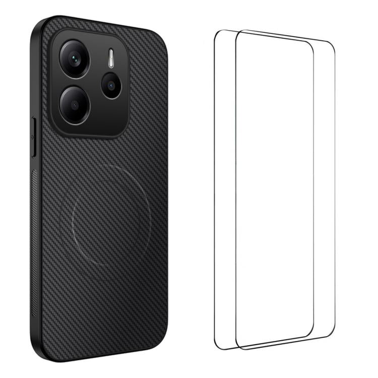 WANLONFENG TQ1 Series Magnetic Carbon Fiber Texture Phone Case with 2pcs Screen Films, For Redmi A7 Pro 171mm / Poco C85x 5G, For Redmi 15a 5G, For Redmi Turbo 5 Max / Poco X8 Pro Max 5G, For Redmi Turbo 5 5G / Poco X8 Pro 5G                           ...