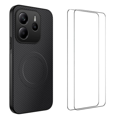 WANLONFENG TQ1 Series Magnetic Carbon Fiber Texture Phone Case with 2pcs Screen Films, For Redmi A7 Pro 171mm / Poco C85x 5G, For Redmi 15a 5G, For Redmi Turbo 5 Max / Poco X8 Pro Max 5G, For Redmi Turbo 5 5G / Poco X8 Pro 5G                           ...