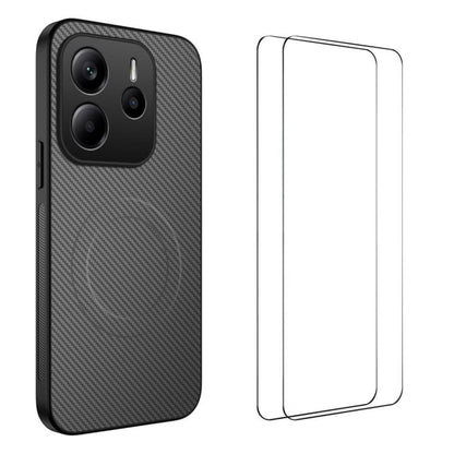 WANLONFENG TQ1 Series Magnetic Carbon Fiber Texture Phone Case with 2pcs Screen Films, For Redmi A7 Pro 171mm / Poco C85x 5G, For Redmi 15a 5G, For Redmi Turbo 5 Max / Poco X8 Pro Max 5G, For Redmi Turbo 5 5G / Poco X8 Pro 5G                           ...