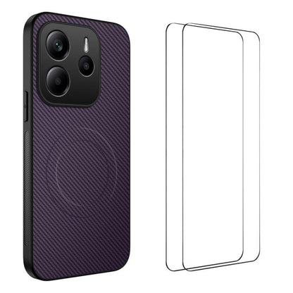 WANLONFENG TQ1 Series Magnetic Carbon Fiber Texture Phone Case with 2pcs Screen Films, For Redmi A7 Pro 171mm / Poco C85x 5G, For Redmi 15a 5G, For Redmi Turbo 5 Max / Poco X8 Pro Max 5G, For Redmi Turbo 5 5G / Poco X8 Pro 5G                           ...