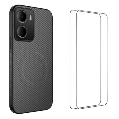 WANLONFENG TQ1 Series Magnetic Carbon Fiber Texture Phone Case with 2pcs Screen Films, For Redmi A7 Pro 171mm / Poco C85x 5G, For Redmi 15a 5G, For Redmi Turbo 5 Max / Poco X8 Pro Max 5G, For Redmi Turbo 5 5G / Poco X8 Pro 5G                           ...