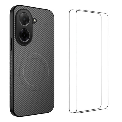 WANLONFENG TQ1 Series Magnetic Carbon Fiber Texture Phone Case with 2pcs Screen Films, For Redmi A7 Pro 171mm / Poco C85x 5G, For Redmi 15a 5G, For Redmi Turbo 5 Max / Poco X8 Pro Max 5G, For Redmi Turbo 5 5G / Poco X8 Pro 5G                           ...