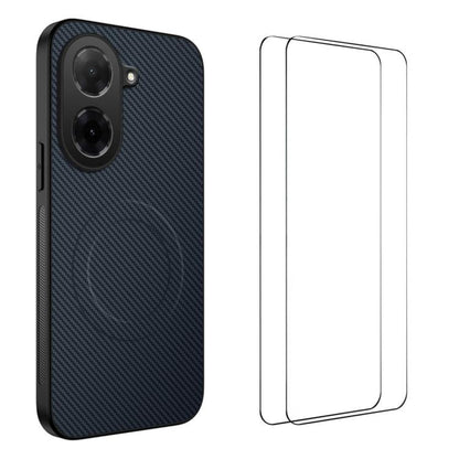 WANLONFENG TQ1 Series Magnetic Carbon Fiber Texture Phone Case with 2pcs Screen Films, For Redmi A7 Pro 171mm / Poco C85x 5G, For Redmi 15a 5G, For Redmi Turbo 5 Max / Poco X8 Pro Max 5G, For Redmi Turbo 5 5G / Poco X8 Pro 5G                           ...