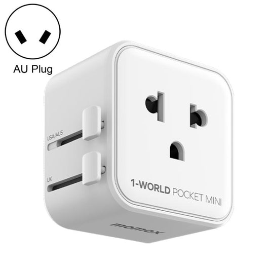 Adaptateur de voyage universel ultra-fin MOMAX UA37 1-World Pocket Mini, compatible avec les prises AU, EU, UK et US.