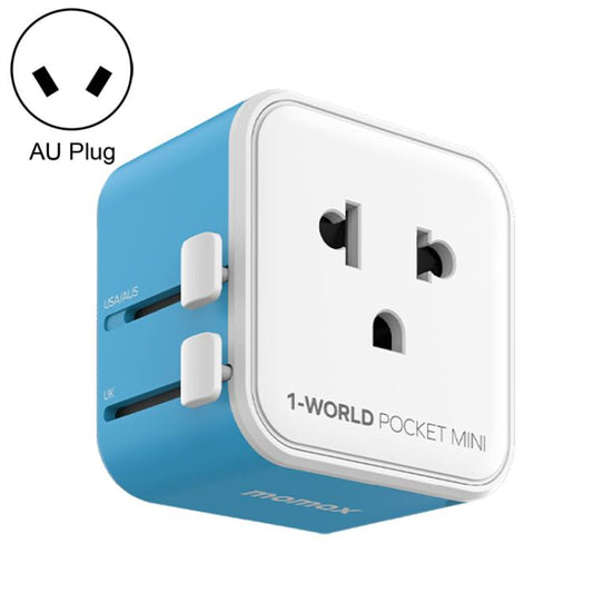 Adaptateur de voyage universel ultra-fin MOMAX UA37 1-World Pocket Mini, compatible avec les prises AU, EU, UK et US.