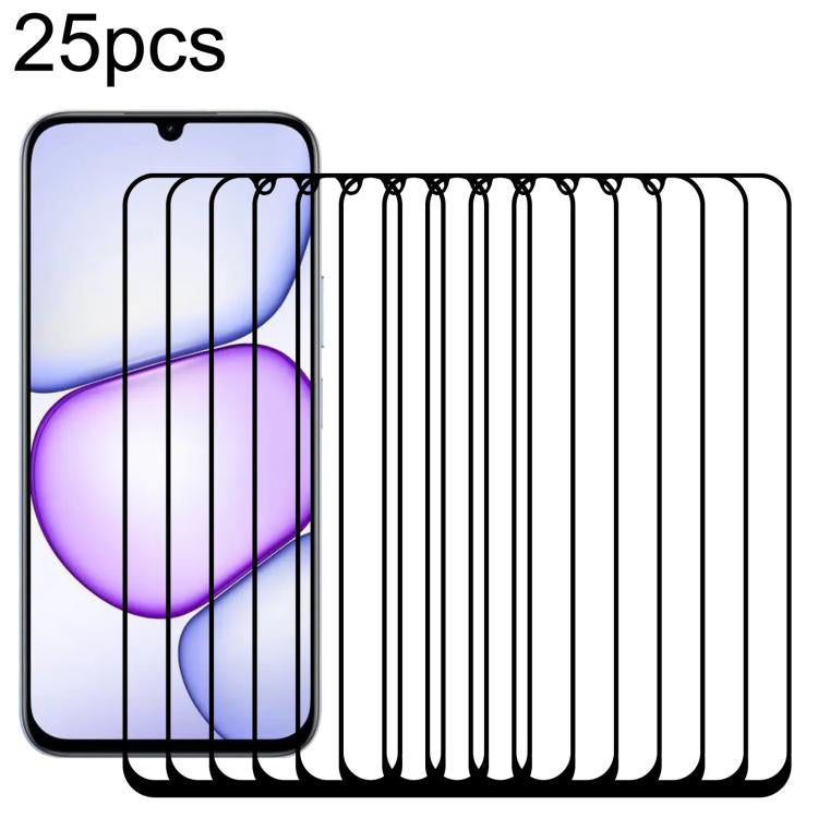 25pcs High Aluminum Full Screen Silk Printing Tempered Glass Film, For Realme P4R 5G, For Realme C100i 4G, For Realme C100x 4G, For Realme C100 5G, For Realme C100 4G, For Realme Narzo 100 Lite 5G