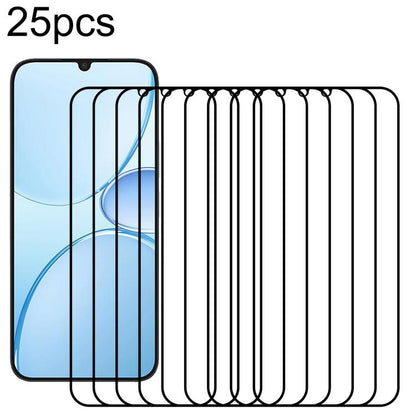 25pcs High Aluminum Full Screen Silk Printing Tempered Glass Film, For Realme P4R 5G, For Realme C100i 4G, For Realme C100x 4G, For Realme C100 5G, For Realme C100 4G, For Realme Narzo 100 Lite 5G