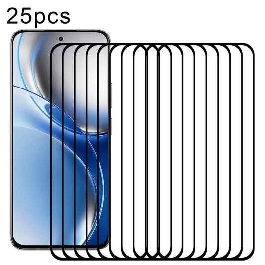 25pcs High Aluminum Full Screen Silk Printing Tempered Glass Film, For Realme P4R 5G, For Realme C100i 4G, For Realme C100x 4G, For Realme C100 5G, For Realme C100 4G, For Realme Narzo 100 Lite 5G