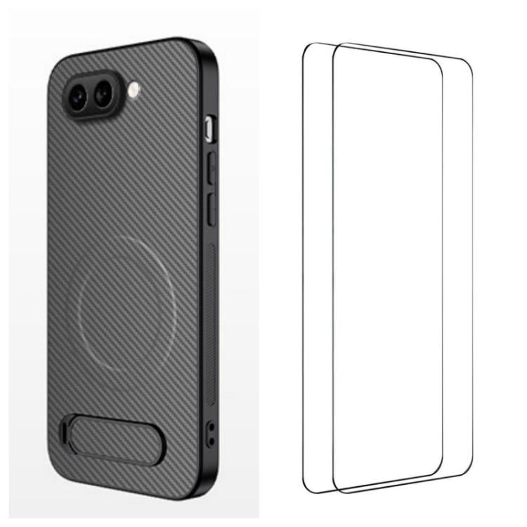 WANLONFENG Kickstand Carbon Fiber Texture Magnetic Phone Case with 2pcs Screen Films, For Google Pixel 10a, For Google Pixel 10 Pro XL, For Google Pixel 10 Pro, For Google Pixel 10, For Google Pixel 9a, For Google Pixel 9 Pro XL, For Google Pixel 9 Pro...