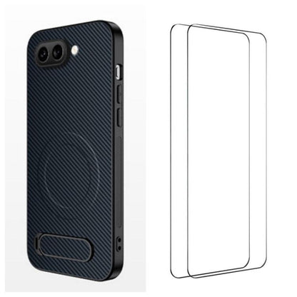 WANLONFENG Kickstand Carbon Fiber Texture Magnetic Phone Case with 2pcs Screen Films, For Google Pixel 10a, For Google Pixel 10 Pro XL, For Google Pixel 10 Pro, For Google Pixel 10, For Google Pixel 9a, For Google Pixel 9 Pro XL, For Google Pixel 9 Pro...