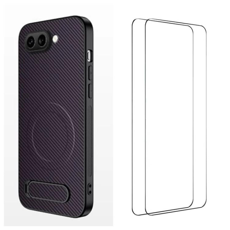 WANLONFENG Kickstand Carbon Fiber Texture Magnetic Phone Case with 2pcs Screen Films, For Google Pixel 10a, For Google Pixel 10 Pro XL, For Google Pixel 10 Pro, For Google Pixel 10, For Google Pixel 9a, For Google Pixel 9 Pro XL, For Google Pixel 9 Pro...