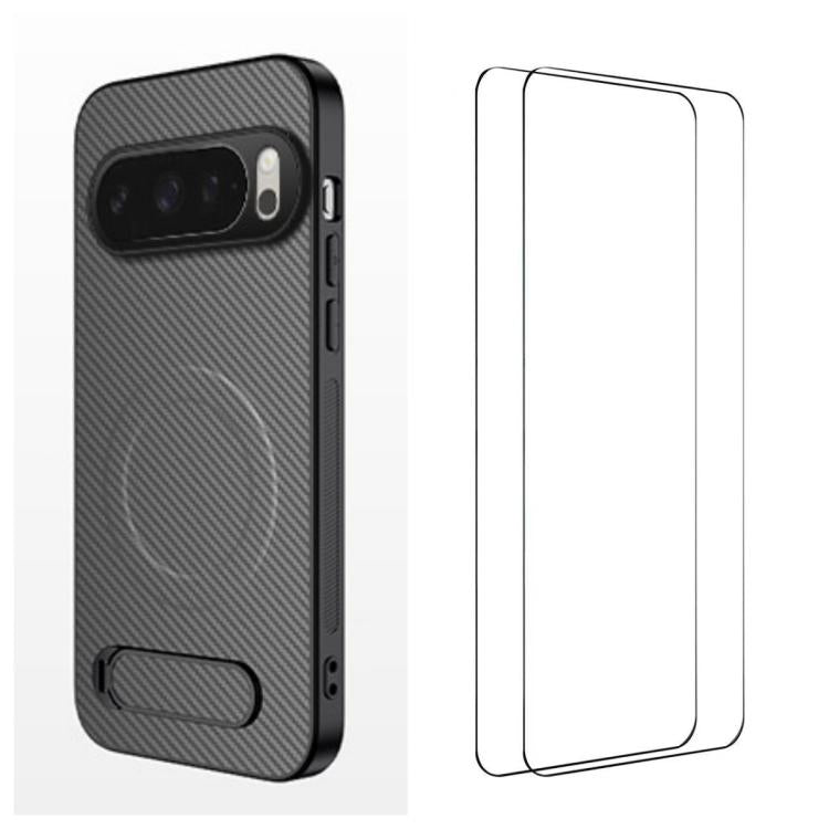 WANLONFENG Kickstand Carbon Fiber Texture Magnetic Phone Case with 2pcs Screen Films, For Google Pixel 10a, For Google Pixel 10 Pro XL, For Google Pixel 10 Pro, For Google Pixel 10, For Google Pixel 9a, For Google Pixel 9 Pro XL, For Google Pixel 9 Pro...