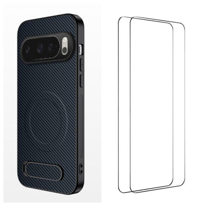 WANLONFENG Kickstand Carbon Fiber Texture Magnetic Phone Case with 2pcs Screen Films, For Google Pixel 10a, For Google Pixel 10 Pro XL, For Google Pixel 10 Pro, For Google Pixel 10, For Google Pixel 9a, For Google Pixel 9 Pro XL, For Google Pixel 9 Pro...