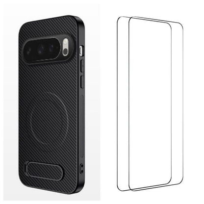 WANLONFENG Kickstand Carbon Fiber Texture Magnetic Phone Case with 2pcs Screen Films, For Google Pixel 10a, For Google Pixel 10 Pro XL, For Google Pixel 10 Pro, For Google Pixel 10, For Google Pixel 9a, For Google Pixel 9 Pro XL, For Google Pixel 9 Pro...