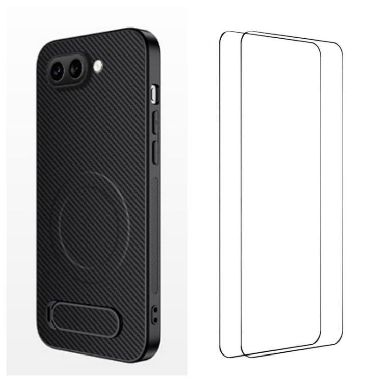 WANLONFENG Kickstand Carbon Fiber Texture Magnetic Phone Case with 2pcs Screen Films, For Google Pixel 10a, For Google Pixel 10 Pro XL, For Google Pixel 10 Pro, For Google Pixel 10, For Google Pixel 9a, For Google Pixel 9 Pro XL, For Google Pixel 9 Pro...