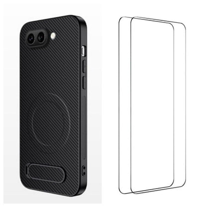 WANLONFENG Kickstand Carbon Fiber Texture Magnetic Phone Case with 2pcs Screen Films, For Google Pixel 10a, For Google Pixel 10 Pro XL, For Google Pixel 10 Pro, For Google Pixel 10, For Google Pixel 9a, For Google Pixel 9 Pro XL, For Google Pixel 9 Pro...