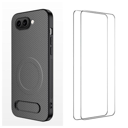 WANLONFENG Kickstand Carbon Fiber Texture Magnetic Phone Case with 2pcs Screen Films, For Google Pixel 10a, For Google Pixel 10 Pro XL, For Google Pixel 10 Pro, For Google Pixel 10, For Google Pixel 9a, For Google Pixel 9 Pro XL, For Google Pixel 9 Pro...