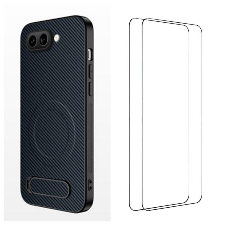 WANLONFENG Kickstand Carbon Fiber Texture Magnetic Phone Case with 2pcs Screen Films, For Google Pixel 10a, For Google Pixel 10 Pro XL, For Google Pixel 10 Pro, For Google Pixel 10, For Google Pixel 9a, For Google Pixel 9 Pro XL, For Google Pixel 9 Pro...