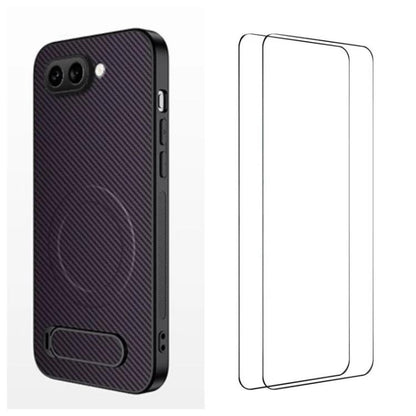 WANLONFENG Kickstand Carbon Fiber Texture Magnetic Phone Case with 2pcs Screen Films, For Google Pixel 10a, For Google Pixel 10 Pro XL, For Google Pixel 10 Pro, For Google Pixel 10, For Google Pixel 9a, For Google Pixel 9 Pro XL, For Google Pixel 9 Pro...