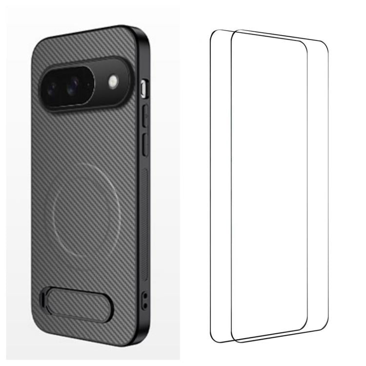 WANLONFENG Kickstand Carbon Fiber Texture Magnetic Phone Case with 2pcs Screen Films, For Google Pixel 10a, For Google Pixel 10 Pro XL, For Google Pixel 10 Pro, For Google Pixel 10, For Google Pixel 9a, For Google Pixel 9 Pro XL, For Google Pixel 9 Pro...
