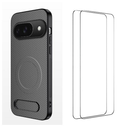 WANLONFENG Kickstand Carbon Fiber Texture Magnetic Phone Case with 2pcs Screen Films, For Google Pixel 10a, For Google Pixel 10 Pro XL, For Google Pixel 10 Pro, For Google Pixel 10, For Google Pixel 9a, For Google Pixel 9 Pro XL, For Google Pixel 9 Pro...