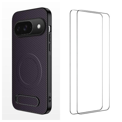 WANLONFENG Kickstand Carbon Fiber Texture Magnetic Phone Case with 2pcs Screen Films, For Google Pixel 10a, For Google Pixel 10 Pro XL, For Google Pixel 10 Pro, For Google Pixel 10, For Google Pixel 9a, For Google Pixel 9 Pro XL, For Google Pixel 9 Pro...