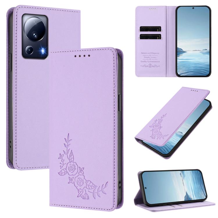 Peony Embossed Magnetic RFID Vegan Leather Phone Case, For Xiaomi 13T / 13T Pro / Redmi K60 Ultra, For Xiaomi 13 Ultra, For Xiaomi Civi 3, For Xiaomi 13 Lite / Civi 2, For Xiaomi 13 Pro 5G, For Xiaomi 13