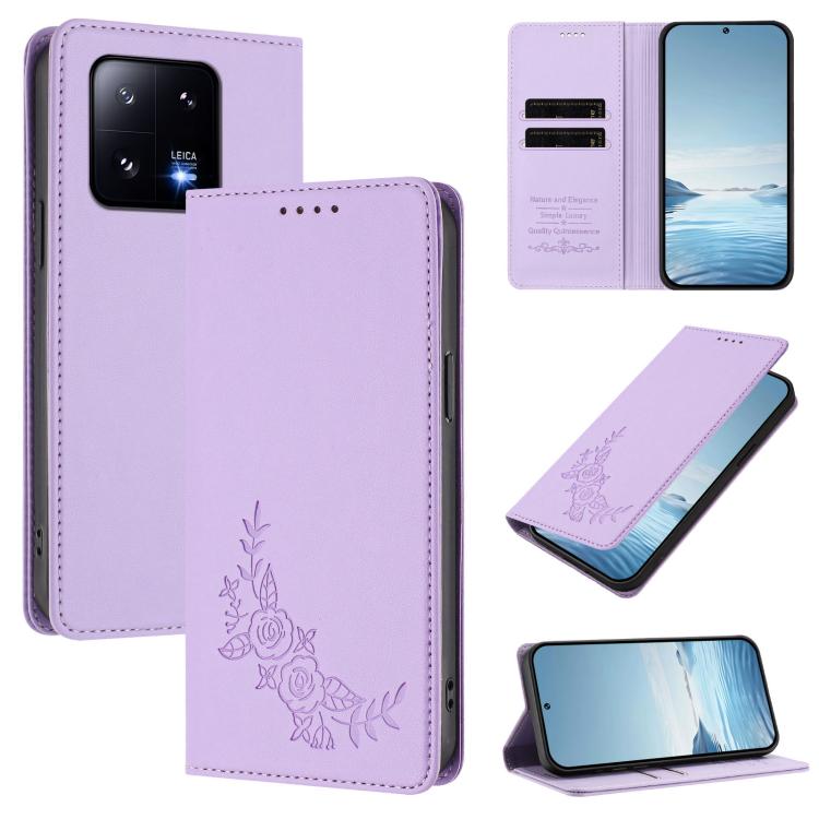 Peony Embossed Magnetic RFID Vegan Leather Phone Case, For Xiaomi 13T / 13T Pro / Redmi K60 Ultra, For Xiaomi 13 Ultra, For Xiaomi Civi 3, For Xiaomi 13 Lite / Civi 2, For Xiaomi 13 Pro 5G, For Xiaomi 13