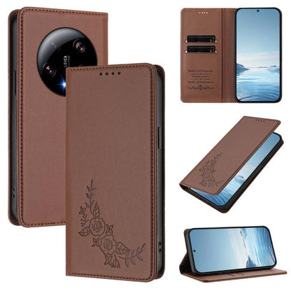 Peony Embossed Magnetic RFID Vegan Leather Phone Case, For Xiaomi 13T / 13T Pro / Redmi K60 Ultra, For Xiaomi 13 Ultra, For Xiaomi Civi 3, For Xiaomi 13 Lite / Civi 2, For Xiaomi 13 Pro 5G, For Xiaomi 13