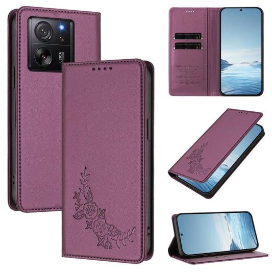 Peony Embossed Magnetic RFID Vegan Leather Phone Case, For Xiaomi 13T / 13T Pro / Redmi K60 Ultra, For Xiaomi 13 Ultra, For Xiaomi Civi 3, For Xiaomi 13 Lite / Civi 2, For Xiaomi 13 Pro 5G, For Xiaomi 13