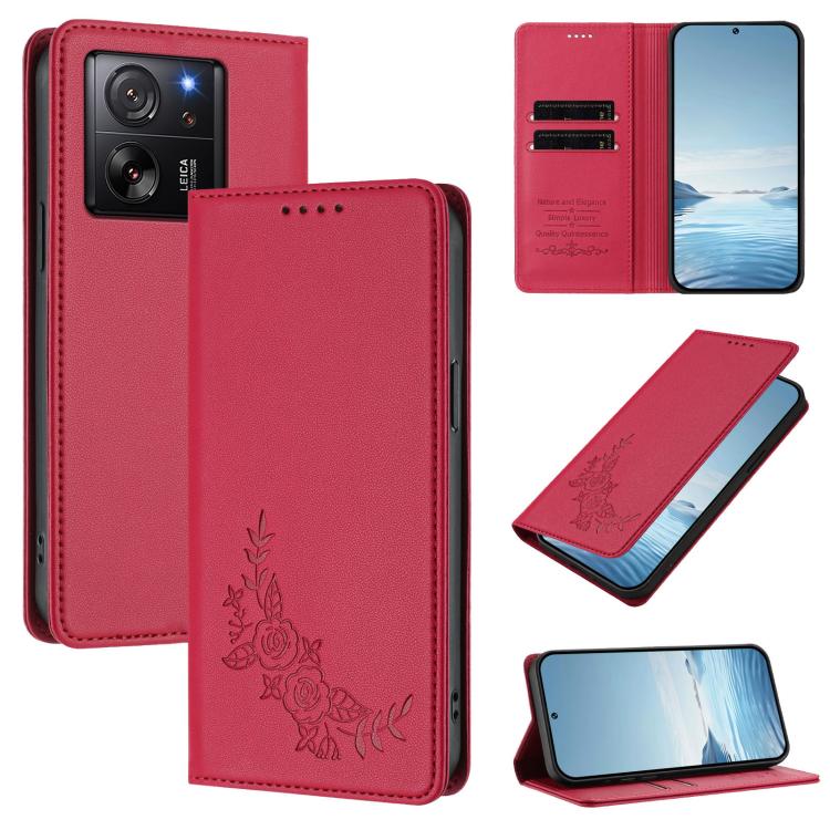 Peony Embossed Magnetic RFID Vegan Leather Phone Case, For Xiaomi 13T / 13T Pro / Redmi K60 Ultra, For Xiaomi 13 Ultra, For Xiaomi Civi 3, For Xiaomi 13 Lite / Civi 2, For Xiaomi 13 Pro 5G, For Xiaomi 13