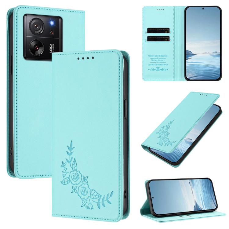 Peony Embossed Magnetic RFID Vegan Leather Phone Case, For Xiaomi 13T / 13T Pro / Redmi K60 Ultra, For Xiaomi 13 Ultra, For Xiaomi Civi 3, For Xiaomi 13 Lite / Civi 2, For Xiaomi 13 Pro 5G, For Xiaomi 13