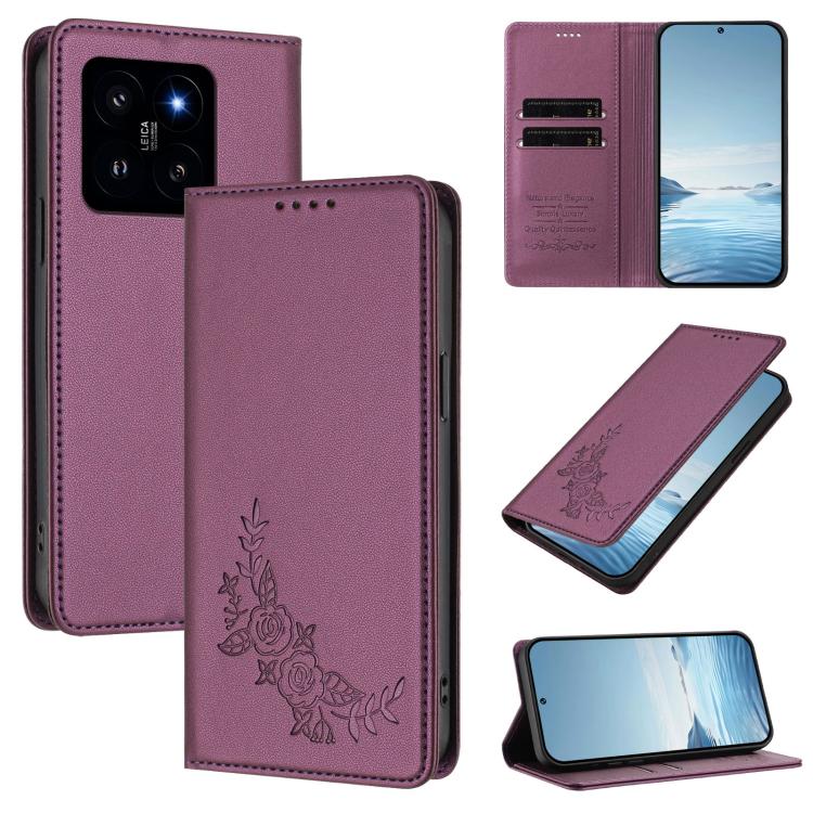 Peony Embossed Magnetic RFID Vegan Leather Phone Case, For Xiaomi 14T Pro 5G, For Xiaomi 14T 5G, For Xiaomi Poco F6 / Redmi Turbo 3, For Xiaomi Poco F6 Pro / Redmi K70 / K70 Pro, For Xiaomi Poco X6 Neo, For Xiaomi Poco X6 Pro, For Xiaomi 14 Ultra      ...