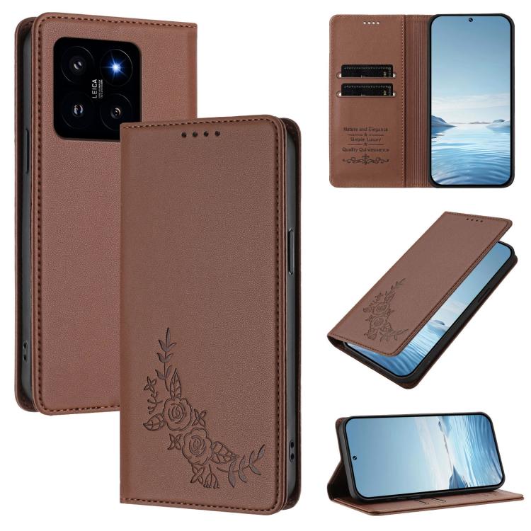 Peony Embossed Magnetic RFID Vegan Leather Phone Case, For Xiaomi 14T Pro 5G, For Xiaomi 14T 5G, For Xiaomi Poco F6 / Redmi Turbo 3, For Xiaomi Poco F6 Pro / Redmi K70 / K70 Pro, For Xiaomi Poco X6 Neo, For Xiaomi Poco X6 Pro, For Xiaomi 14 Ultra      ...