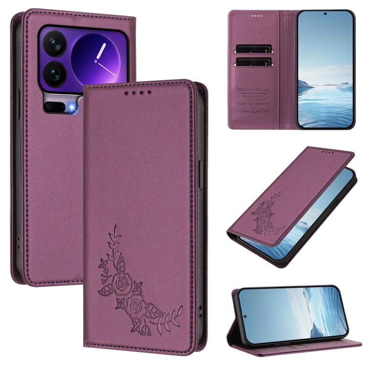 Peony Embossed Magnetic RFID Vegan Leather Phone Case, For Xiaomi 17 Max 5G, For Xiaomi 17T Pro 5G, For Xiaomi 17 Ultra, For Xiaomi Poco F8 Ultra 5G / Redmi K90 Pro Max, For Xiaomi Poco F8 Pro 5G / Redmi K90, For Xiaomi 17 Pro Max, For Xiaomi 17 Pro   ...