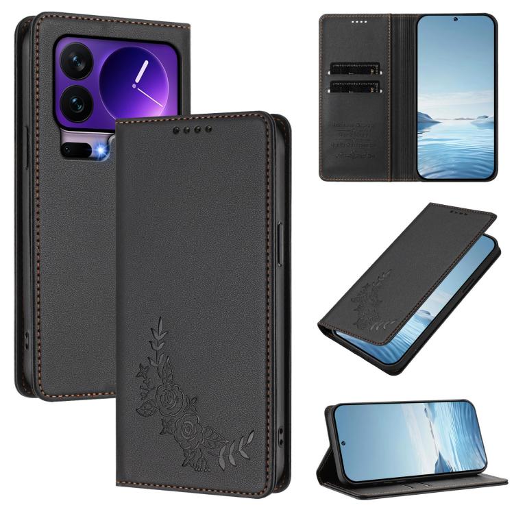 Peony Embossed Magnetic RFID Vegan Leather Phone Case, For Xiaomi 17 Max 5G, For Xiaomi 17T Pro 5G, For Xiaomi 17 Ultra, For Xiaomi Poco F8 Ultra 5G / Redmi K90 Pro Max, For Xiaomi Poco F8 Pro 5G / Redmi K90, For Xiaomi 17 Pro Max, For Xiaomi 17 Pro   ...