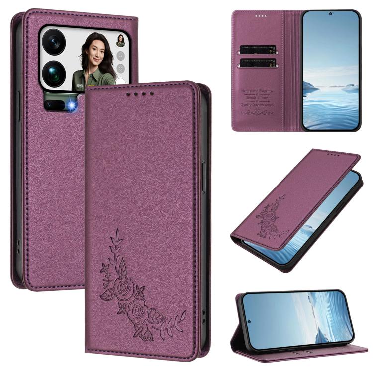 Peony Embossed Magnetic RFID Vegan Leather Phone Case, For Xiaomi 17 Max 5G, For Xiaomi 17T Pro 5G, For Xiaomi 17 Ultra, For Xiaomi Poco F8 Ultra 5G / Redmi K90 Pro Max, For Xiaomi Poco F8 Pro 5G / Redmi K90, For Xiaomi 17 Pro Max, For Xiaomi 17 Pro   ...