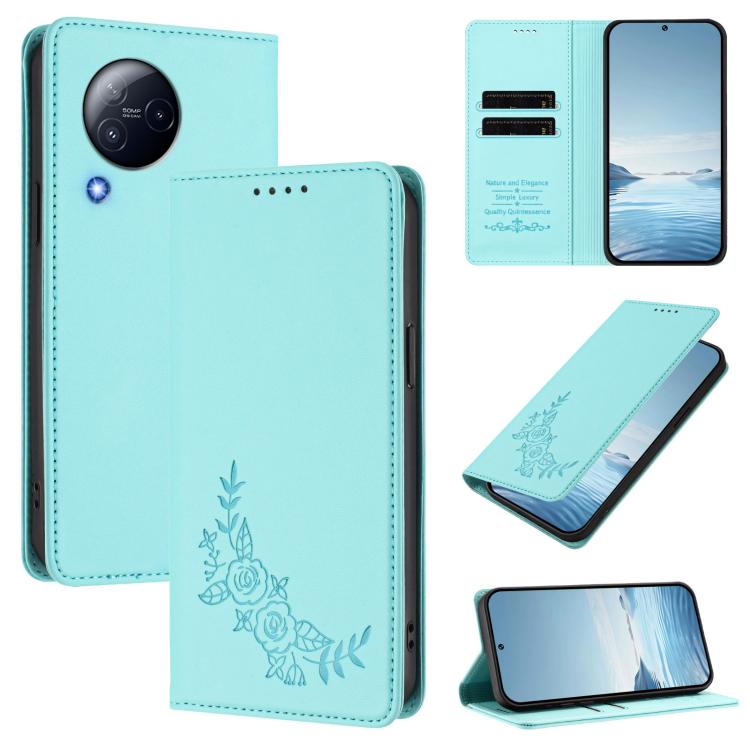 Peony Embossed Magnetic RFID Vegan Leather Phone Case, For Xiaomi 13T / 13T Pro / Redmi K60 Ultra, For Xiaomi 13 Ultra, For Xiaomi Civi 3, For Xiaomi 13 Lite / Civi 2, For Xiaomi 13 Pro 5G, For Xiaomi 13