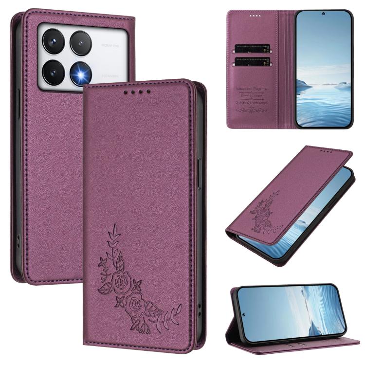 Peony Embossed Magnetic RFID Vegan Leather Phone Case, For Xiaomi 14T Pro 5G, For Xiaomi 14T 5G, For Xiaomi Poco F6 / Redmi Turbo 3, For Xiaomi Poco F6 Pro / Redmi K70 / K70 Pro, For Xiaomi Poco X6 Neo, For Xiaomi Poco X6 Pro, For Xiaomi 14 Ultra      ...