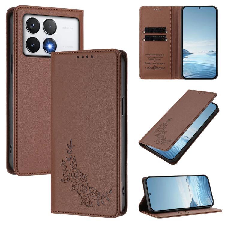 Peony Embossed Magnetic RFID Vegan Leather Phone Case, For Xiaomi 14T Pro 5G, For Xiaomi 14T 5G, For Xiaomi Poco F6 / Redmi Turbo 3, For Xiaomi Poco F6 Pro / Redmi K70 / K70 Pro, For Xiaomi Poco X6 Neo, For Xiaomi Poco X6 Pro, For Xiaomi 14 Ultra      ...