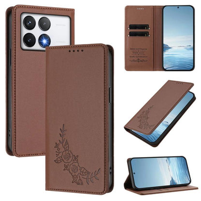 Peony Embossed Magnetic RFID Vegan Leather Phone Case, For Xiaomi 14T Pro 5G, For Xiaomi 14T 5G, For Xiaomi Poco F6 / Redmi Turbo 3, For Xiaomi Poco F6 Pro / Redmi K70 / K70 Pro, For Xiaomi Poco X6 Neo, For Xiaomi Poco X6 Pro, For Xiaomi 14 Ultra      ...