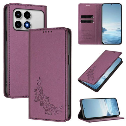 Peony Embossed Magnetic RFID Vegan Leather Phone Case, For Xiaomi 17 Max 5G, For Xiaomi 17T Pro 5G, For Xiaomi 17 Ultra, For Xiaomi Poco F8 Ultra 5G / Redmi K90 Pro Max, For Xiaomi Poco F8 Pro 5G / Redmi K90, For Xiaomi 17 Pro Max, For Xiaomi 17 Pro   ...