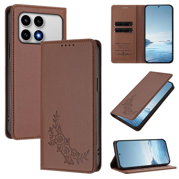 Peony Embossed Magnetic RFID Vegan Leather Phone Case, For Xiaomi 17 Max 5G, For Xiaomi 17T Pro 5G, For Xiaomi 17 Ultra, For Xiaomi Poco F8 Ultra 5G / Redmi K90 Pro Max, For Xiaomi Poco F8 Pro 5G / Redmi K90, For Xiaomi 17 Pro Max, For Xiaomi 17 Pro   ...