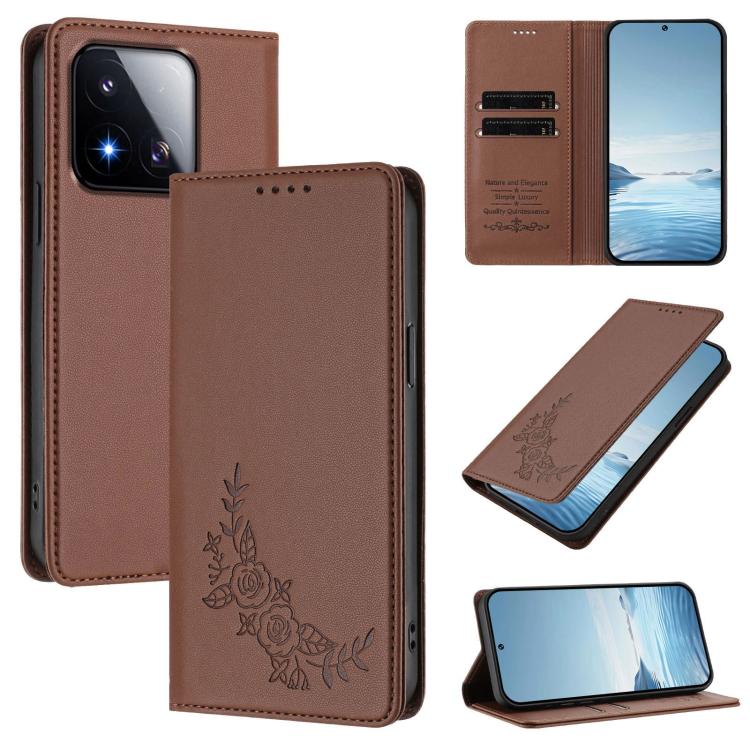 Peony Embossed Magnetic RFID Vegan Leather Phone Case, For Xiaomi 17 Max 5G, For Xiaomi 17T Pro 5G, For Xiaomi 17 Ultra, For Xiaomi Poco F8 Ultra 5G / Redmi K90 Pro Max, For Xiaomi Poco F8 Pro 5G / Redmi K90, For Xiaomi 17 Pro Max, For Xiaomi 17 Pro   ...