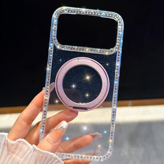 Diamond IMD 360 Rotation Magnetic Metal Holder Phone Case, For iPhone 18 Pro / 17 Pro, For iPhone 18 Pro Max / 17 Pro Max, For iPhone 17e / 16e, For iPhone 17, For iPhone Air, For iPhone 16 Pro Max, For iPhone 16 Pro, For iPhone 16, For iPhone 15 Pro M...