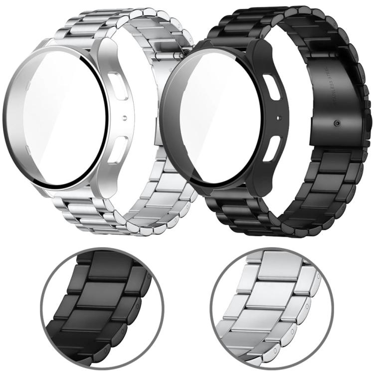 Tri-Beads Stainless Steel Watch Band with Film Integrated PC Case and Strap Link Remover Set, For Samsung Galaxy Watch7 44mm, For Samsung Galaxy Watch7 40mm, For Samsung Galaxy Watch6 44mm, For Samsung Galaxy Watch6 40mm, For Samsung Galaxy Watch5 44mm...