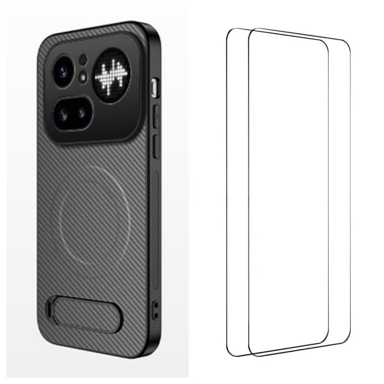 WANLONFENG Kickstand Carbon Fiber Texture Magnetic Phone Case with 2pcs Screen Films, For Nothing Phone 4a Pro, For Nothing Phone 4a
